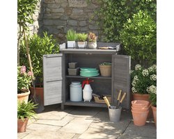 REDOM Tuinkast Met Planttafel - Verzinkt Werkblad Met Opstand - Massief Vurenhout En Metaal - Grijs - Werkhoogte 92 Cm