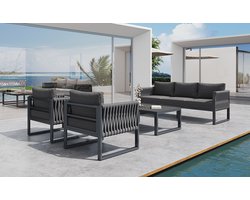 REDOM Tuinloungeset 5-Zits - Verstelbare Poten - Afneembare Wasbare Kussenhoezen - Metalen Frame - Grijs