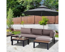 REDOM - Tuinmeubelset - 3-Delig - Met Sofa En Chaise Longue - Voor Tuin Of Balkon - Aluminium - Grijs