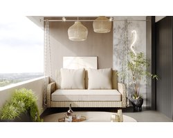 REDOM - Tuinschommel - Gevlochten Rattan - Metalen Kettingen - Afneembare Wasbare Kussenhoezen - Beige - 113 x 54 x 53 cm