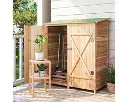 REDOM Tuinschuur Met Bijzettafel - Afsluitbare Deuren - Schuin Dak - Hout - Naturel - 140 X 75 X 144/157 Cm