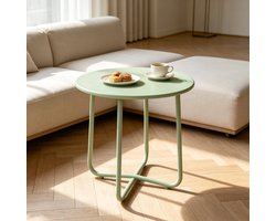 REDOM - Tuintafel - Rond tafelblad - Kruisvormig onderstel - Verstelbare nivelleervoeten - Minimalistisch design - Buitenruimte - Metaal - Groen - Ø 48 x 51 cm