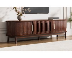 REDOM TV-meubel 165 x 39,5 x 46 cm van MDF, bruin retro met schuifdeuren en neerklapbare deur