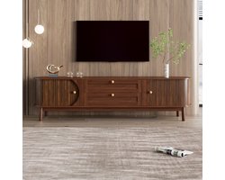 REDOM TV-meubel 170 x 46 x 39,5 cm van MDF walnoot, lamellen deuren en lades met afgeronde grepen