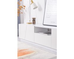 REDOM TV-meubel 170*34*45cm van MDF, wit met gouden poten, afgeronde bovenkant en 2 laden en deuren
