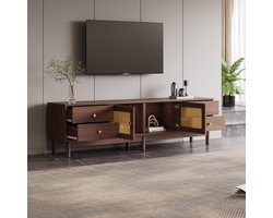 REDOM - TV-meubel - donker houtlook met rattan deuren - met 4 lades en kabelmanagement - 180*35*44 cm Brown