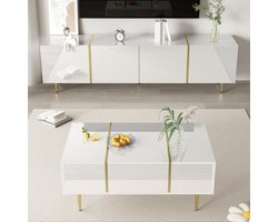 REDOM - Tv-Meubel En Salontafel Set - Hoogglans - Modern - Voor Woonkamer - MDF - Wit