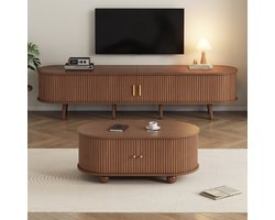 REDOM - TV-Meubel En Salontafel Set - Opbergruimte - Minimalistisch - Woonkamer - MDF - Walnootkleur