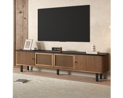 REDOM - TV meubel - Schuifdeuren en roosterdeuren - Gesloten opbergruimte - Modern design - Woonkamer, slaapkamer en entertainmentruimte - MDF en spaanplaat - Eiken - 190 x 35 x 45 cm