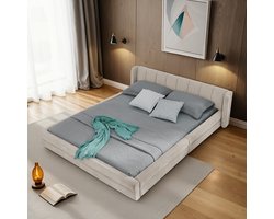 REDOM Tweepersoonsbed - Bedframe - Chenille Bekleding - Gewatteerd Hoofdbord - Versterkt Frame - Beige - 140x200 Cm