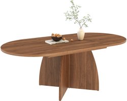 REDOM - Uitschuifbare eettafel 120-180 x 90 cm - Afgeronde hoeken en MDF blad - Walnootkleur