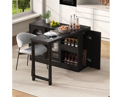 REDOM Uitschuifbare Eettafel 121 cm - 360° Draaibaar Blad - Inklapbaar & Ruimtebesparend - Moderne Eetkamertafel met Opbergruimte - MDF en Metaal - Zwart