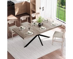 REDOM - Uitschuifbare Eettafel - Met Opberglade - Industrieel - Voor Eetkamer - MDF En Metaal - Grijs - 140-180 X 80 X 76 Cm