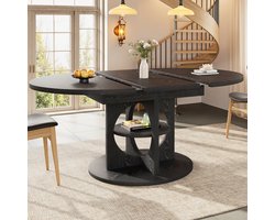 REDOM - Uitschuifbare Eettafel - Met Opbergrek - Rond En Ovaal - Modern - MDF En Metaal - Zwart - 110-150 X 110 X 76 Cm