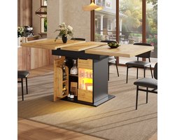 REDOM - Uitschuifbare Eettafel - Met Opbergruimte En Ledverlichting - Modern - MDF En Glas - Zwart En Naturel - 110-140 X 80 X 76 Cm