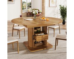 REDOM - Uitschuifbare Eettafel - Rond Tot Ovaal - Modern - Voor Eethoek - MDF - Zwartbruin - 118-158 X 118 X 76 Cm