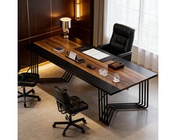 REDOM - Vergadertafel - Rechthoekig - Metalen frame - MDF tafelblad - Industrieel - Voor vergaderen, werken en eten - Zwart en rustiek bruin - 200 x 100 x 75 cm