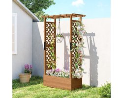 REDOM Verhoogde Plantenbak Met Klimrek En Dak - Vurenhout - Oranje - 110 X 44 X 181 Cm