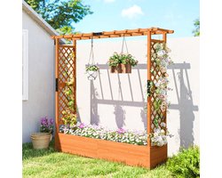 REDOM - Verhoogde Plantenbak Met Klimrek En Dak - Vurenhout - Oranje - 196 X 44 X 181 Cm