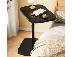 REDOM Verstelbare Bijzettafel (C-Vorm) - Zwarte Laptoptafel / Bedtafel op Wielen - Voor Bank & Bed (40x30 cm)