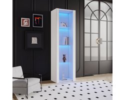 REDOM Vitrinekast 55*38*166 cm van spaanplaat, wit hoogglans met 3 glazen planken en app-gestuurde LED-verlichting