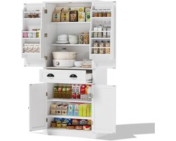 REDOM Voorraadkast met Lade – 182 cm – Wit MDF – 2 Dubbele Deuren – 10 Opbergvakken incl. 4 Verstelbare Planken