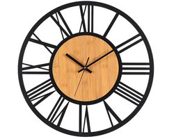 REDOM Wandklok 60 x 60 cm – Grote Decoratieve Klok met Romeinse Cijfers – Stil Quartz Uurwerk – Modern Retro Design van Hout en Metaal – Voor Woonkamer, Slaapkamer en Kantoor