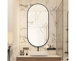 REDOM - Wandspiegel - Boogvormig - Modern - Voor Badkamer Of Hal - Aluminium En Glas - Zwart - 60 x 120 cm