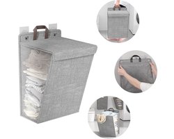 REDOM Wasmand 35 x 9,5 x 48 cm – Hangend en Opvouwbaar – Ruimtebesparend met 2 Zelfklevende Haken – Voor Badkamer, Slaapkamer en Wasruimte – Katoen-Linnen – Grijs