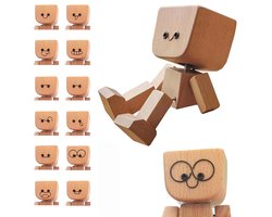 REDOM – Woondecoratie – Houten wiebelbeeldje met 12 verwisselbare emoji's – Bewegende benen en stickers voor bevestiging – Voor auto, bureau of kast – Hout