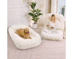 REDOM – XXL Vloersofa & Menselijke Hondenmand – Verstelbaar Teddy Vloerkussen (5 standen) – Fluffy loungestoel – Antislip – Beige