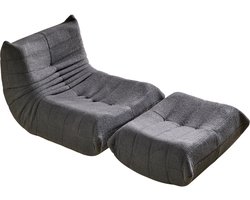 REDOM Zitzak Fauteuil 90x105 cm – Teddy Fleece Relaxfauteuil – Lounge Stoel – Grijs – Voor Woonkamer en Slaapkamer