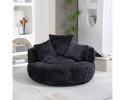 REDOM - Zitzakstoel - Hoge Rugleuning En Armleuningen - Loungestoel Voor Woonkamer Of Slaapkamer - Chenille - Zwart - 108 X 108 X 52 Cm