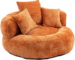 REDOM - Zitzakstoel - Hoge Rugleuning En Armleuningen - Voor Woonkamer Of Slaapkamer - Chenille - Oranje - 108 X 108 X 52 Cm