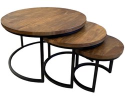 Reefs Interior Salontafel Set Triole XL - Massief 3cm dik blad - Zware Kwaliteit - Mangohout Gelakt