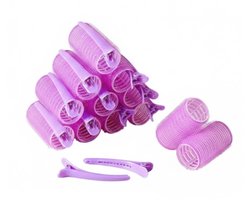 Reeks paars klittenband haarkrullers set voor dames – 24 stuks met 12 zelfhechtende krulrollers en 12 clips – haar rollers voor krullen, volume en styling van korte, middellange en lange haarlengtes