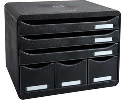 - ref. 306714D - Ladebox - Bureau - kantoor STORE-BOX met 6 laden, 3 laden voor A4+ documenten en 3 hoge laden - Afmetingen: Diepte 27 x breedte 35,5 x hoogte 27,1 cm - zwart/zwart glanzend