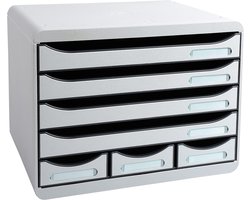 - ref. 307740D - Ladebox - Bureau - kantoor STORE-BOX met 7 laden, 4 laden voor A4+ documenten en 3 MINI laden - Afmetingen: Diepte 27 x Breedte 35,5 x Hoogte 27,1 cm- Lichtgrijs