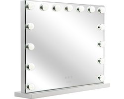 REFLECHIQ Hollywood Spiegel - 58x46CM- Bluetooth Speakers - USB A+C oplaadpoort - 15x LED Lampen - 10x Vergroting - 3 Lichtstanden - Smart Touch - Hollywood spiegel met verlichting - Hollywood spiegel met lampen - Visagie spiegel - Make-Up Spiegel