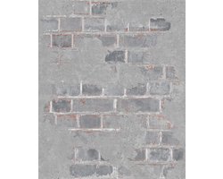 Reflets baksteen/beton grijs muur (vliesbehang, grijs)