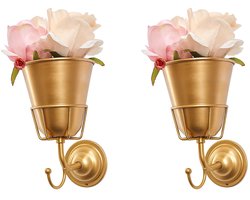 REFTTENW Bloempot - Voor Aan De Wand - 2 Stucks – Retro Bloempothouder Rvs – Bloempotten Voor Binnen – Bloempotten Voor Buiten - Bloempotten - 16×12,5×22 Cm – Ø 12,5 Oud Messing