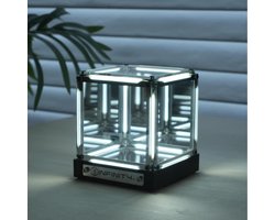 REFTTENW Infinity Mirror Tafellamp - 4D Led Tafellamp - Decoratieve Tafellampen - Abyss Sfeerlicht - Touch Dimbaar & Oplaadbaar Via Usb-C - Futuristische Gamer & Bureau Decoratie - Zwart