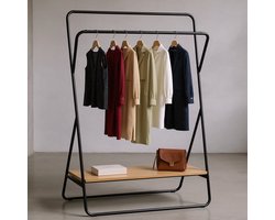 REFTTENW Kledingrek - Garderoberek - Kledingrek Metaal - Kledingstang - Kledingrek Industrieel - Kleding Rek - Kledingrek Zwart - Kledingrekken - Kledingrek Dubbel - Zwart