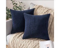 REFTTENW kussenhoes 45x45 - Set van 2 kussenhoesjes - Ribstof kussenhoes - Antistatische Kussensloops - kussens woonkamer - met rits - zonder binnenkussen - Blauw