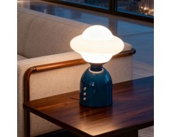 REFTTENW Led Tafellamp - Minimalistisch Design - Tafellamp Oplaadbaar - Tafellamp Slaapkamer - Nachtlamp - Draadloos - Donkerblauw - 16 × 15 × 24Cm - Blauw