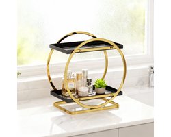 REFTTENW Make up organizer - Parfum organizer staal - parfum display - 2-laags Badkamer organizer - Metalen parfum organizer voor slaapkamer, badkamer - Goud