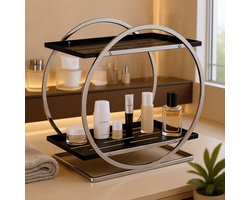 REFTTENW Make up organizer - Parfum organizer staal - parfum display - 2-laags Badkamer organizer - Metalen parfum organizer voor slaapkamer, badkamer - Zilver