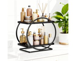 REFTTENW Make Up Organizer - Parfum Organizer Staal - Parfum Display - 2-Laags Badkamer Organizer - Metalen Parfum Organizer Voor Slaapkamer, Badkamer ZWART