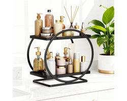 REFTTENW Parfum houder - Parfum organizer - Make up organizer - Aanrecht organizer - Staal - 2-laags Badkamer organizer - Metalen parfum organizer voor slaapkamer, badkamer, Zwart