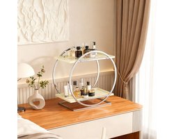REFTTENW Parfum organizer - Make up organizer staande - Staal - 2-laags Badkamer organizer - Metalen parfum organizer voor slaapkamer, badkamer, Wit